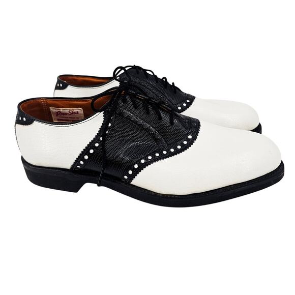 Vintage Pro-Shu Howard & Foster Black & White Leather Mens Golf Shoe 7N - Picture 1 of 11